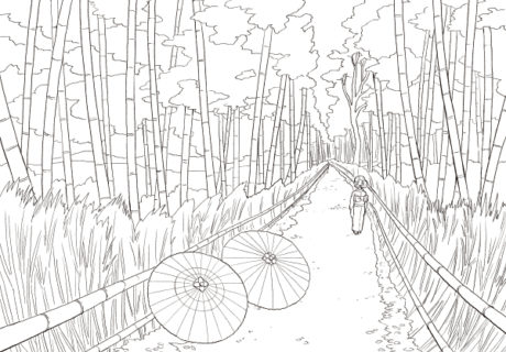 心のコリがスーッとほぐれる大人のぬり絵　日本の風景の線画イラスト